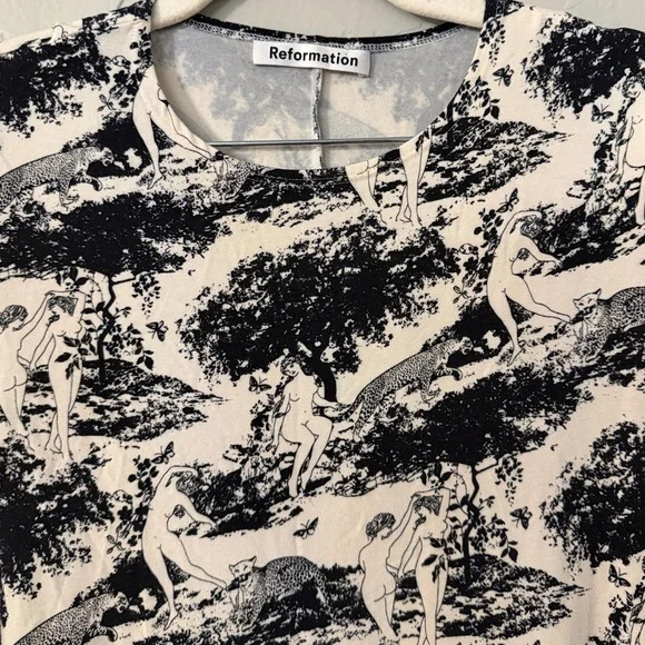 REFORMATION Kenmare Mini Stretch Long Sleeve Naked Print Dress, Size S - Picture 4 of 5